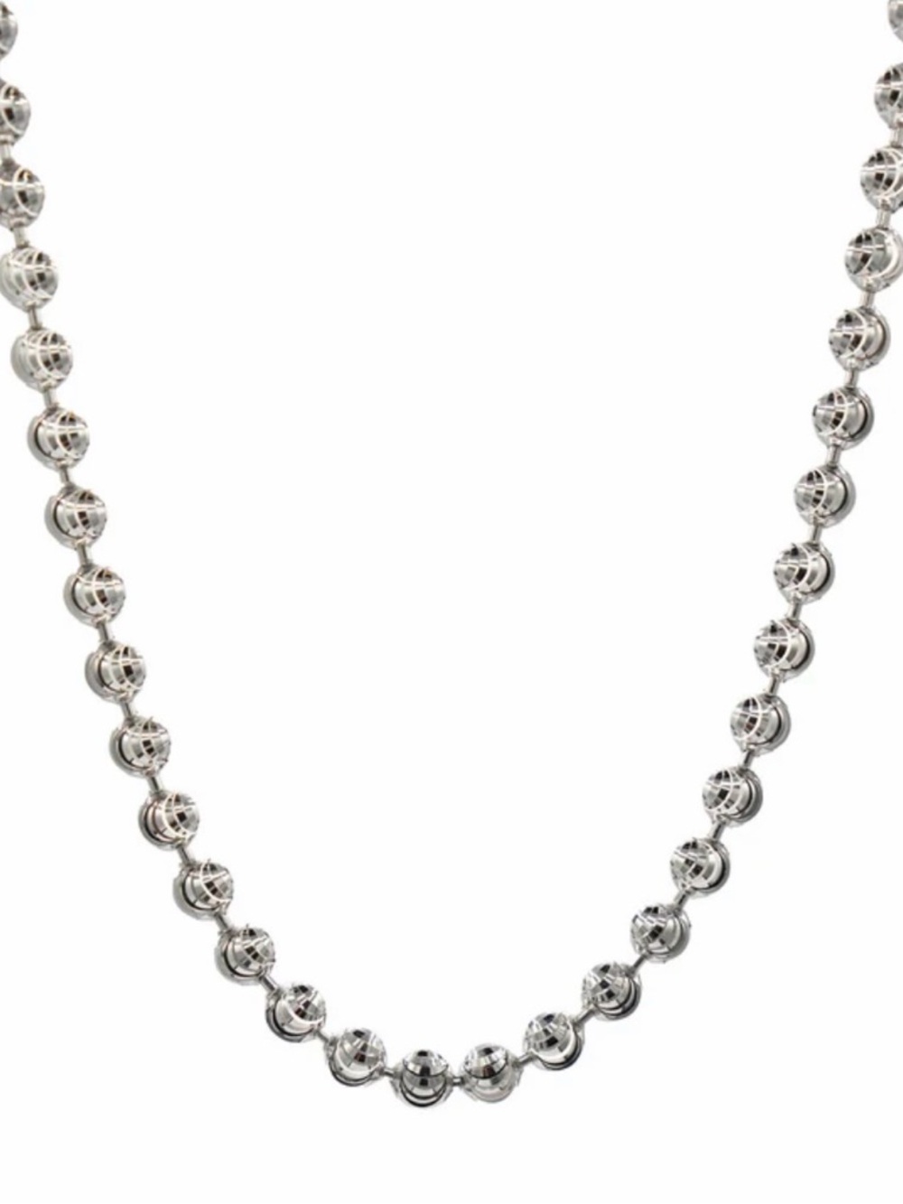 Men's Silver Beaded Moon Cut Chain Necklace with Stones 4mm